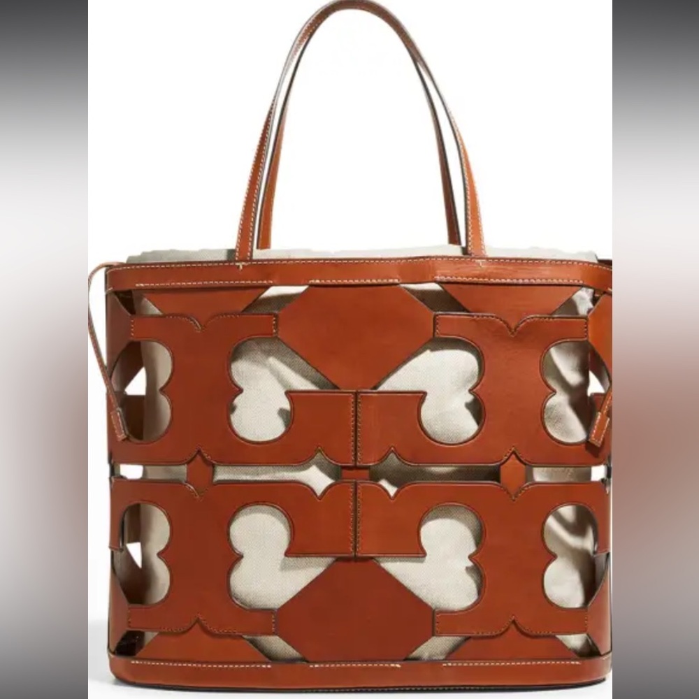 Tory Burch Ella cutout Brown Leather Tote Bag